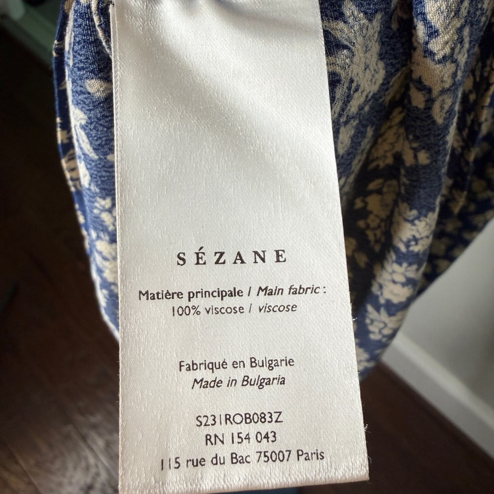Sezane Marguarita Blue Floral Midi Slip Dress with Spaghetti Straps - Picture 4 of 5